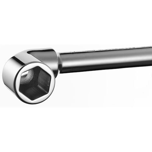 Facom 75_3_4 photography of angled hex socket wrench, close-up on polished metal with white background