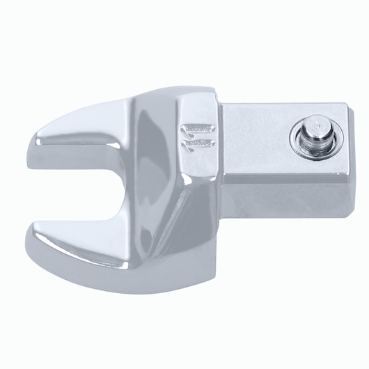 Facom 10_11 chrome open-end crowfoot wrench head on white background, front angle.
