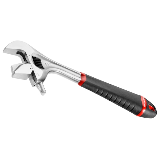 Photo of Facom adjustable wrench with black and red ergonomic handle, SKU 101_12GR, side angle on white background.
