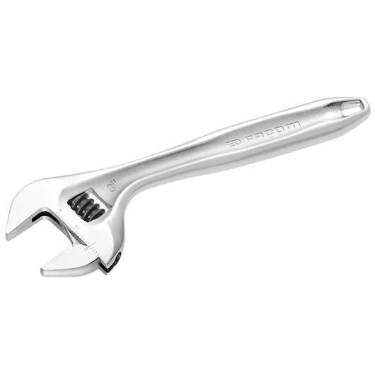 Facom 101_6 adjustable wrench, silver metal, close-up angled view on white background.