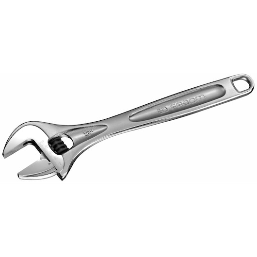 Facom adjustable wrench 113A_10C, silver finish, side angle on white background, hole in handle.