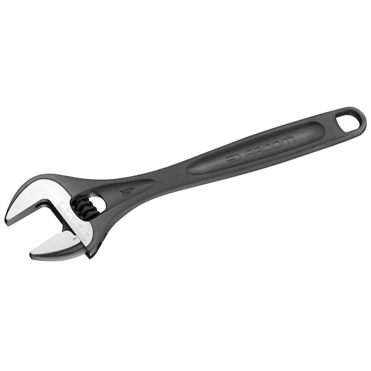Facom adjustable wrench 113A_15T, black and silver, side view on white background.