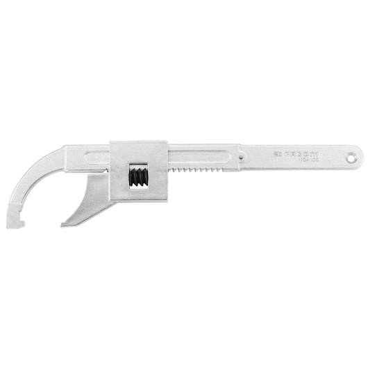 Facom 115A_50 adjustable pipe wrench, silver metal, flat side view on white background.