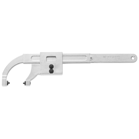 Facom adjustable hook spanner wrench 116100, silver metal, flat angle on white background.