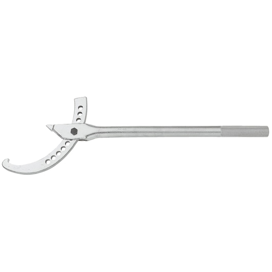 Facom 119_3_8 steel adjustable filter wrench with curved jaw, photographed from the side on a white background.
