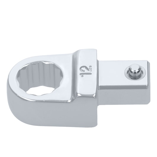 Facom 12_12 chrome-plated socket wrench adapter, top view on white background.