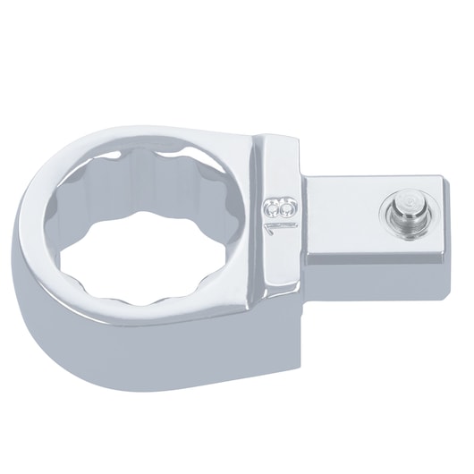 Facom 12_18 chrome finish open ring spanner head, white background, product photographed from above.