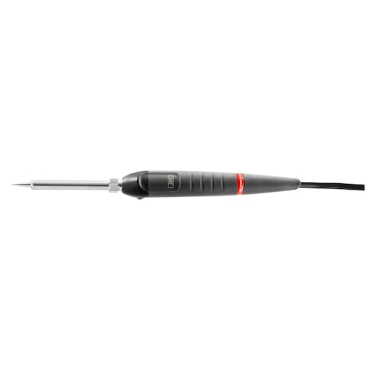 Facom 1230B25 electric soldering iron, slim black handle, side view, white background.