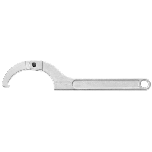 Facom adjustable hook spanner 125A_120, silver metal, side angle on white background.