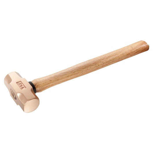 Facom hammer 1261H_200SR with copper dual head and wooden handle, side angle on white background.