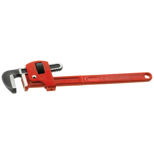 Facom 131A_10 red pipe wrench with adjustable jaw, side view on white background.