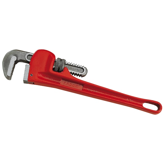 Facom 134A_10 red pipe wrench with adjustable jaw, side view on white background.