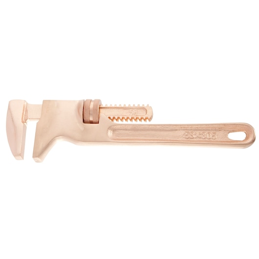 Facom 134A_14SR bronze adjustable pipe wrench, side view on white background.