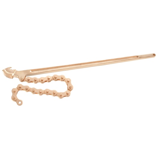Facom 136A_2SR bronze chain wrench with long handle, photography, shown from top angle on white background.