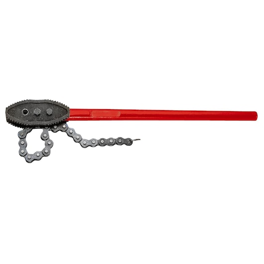 Facom chain pipe wrench with long red handle and black chain, SKU 137B_4P, side view.