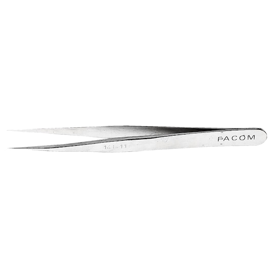 Facom stainless steel precision tweezers, SKU 14111, side angle on white background.