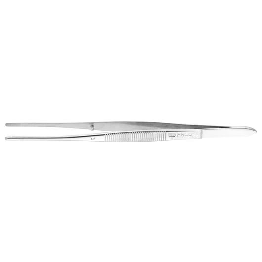 Photo of Facom 150 stainless steel tweezers with textured grip, side angle on white background.