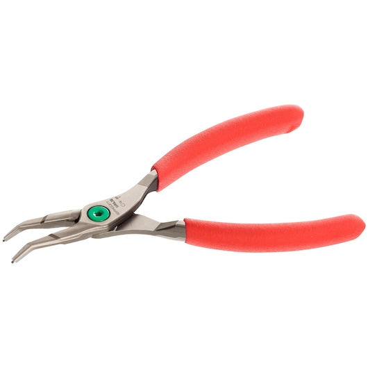 Facom 169A_13 bent nose pliers with red handles, side angle, on white background.