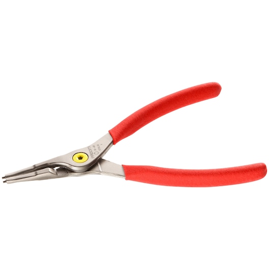 Facom 177A18 precision circlip pliers with straight jaws and red handles, side view on white background.