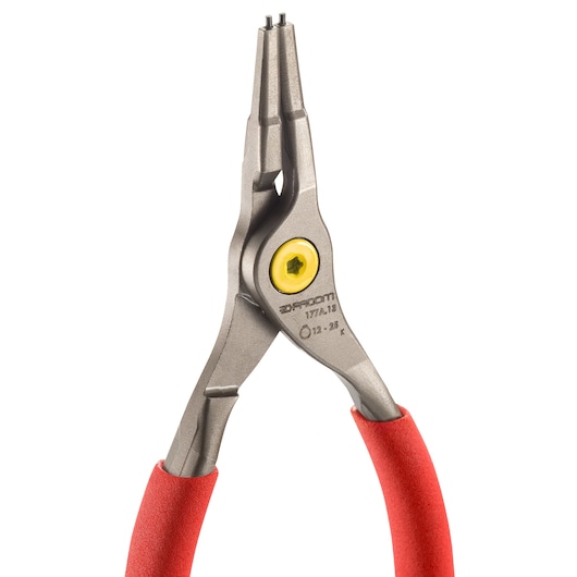 Facom 177A23 photography of silver circlip pliers with red handles, front angle on white background.