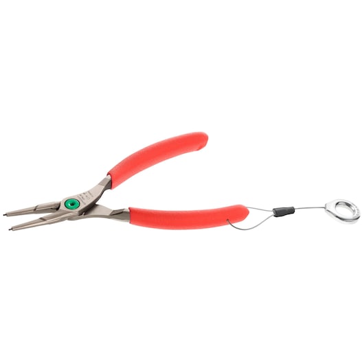 Facom 179A_18SLS red-handled external circlip pliers with safety tether, side angle, photography