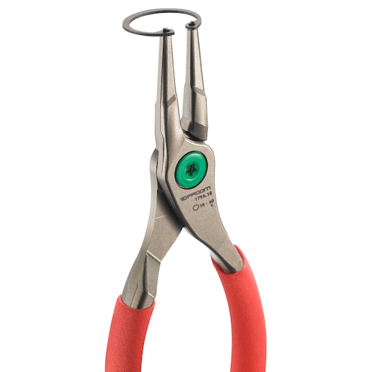 Facom 179A23 snap ring pliers with red handles, angled view on white background.