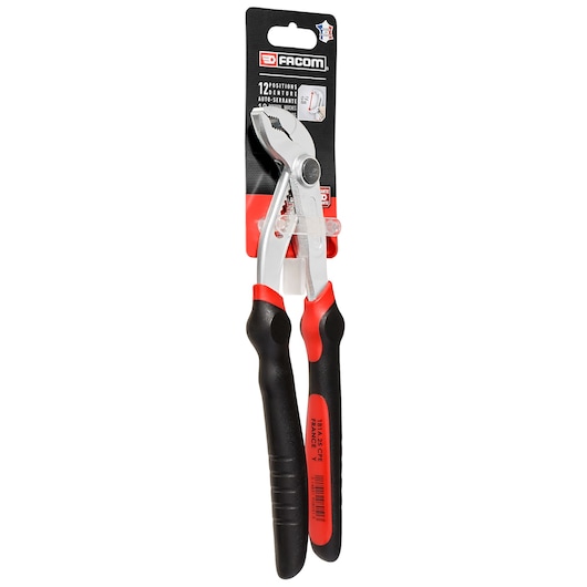 Facom 181A_25CPEPB water pump pliers with black and red handles, front angle on white background.