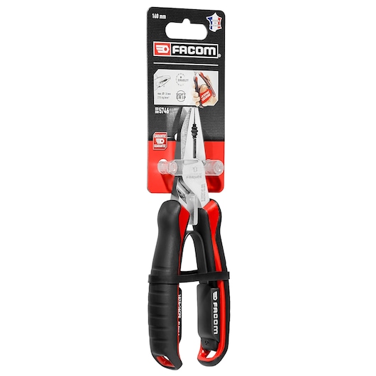 Facom combination pliers 160mm, SKU COMBINATION_PLIERS_160MM, front angle, black and red handle.
