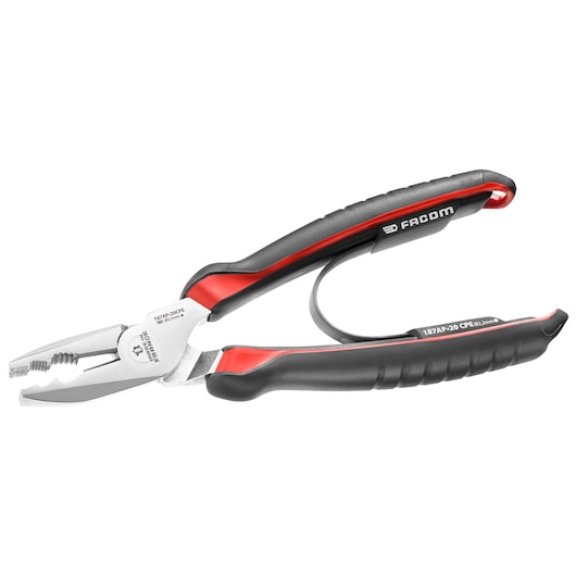 Facom pliers with black and red ergonomic handles, SKU 187AP20CPE, side angle on white background