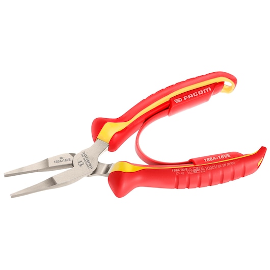 Flat round nose pliers, 160 mm, VDE-tested