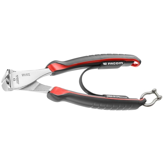 Facom 190_20CPESLS cutting pliers with black and red ergonomic handles, side view on white background.