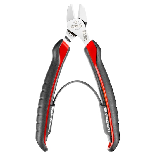 Facom 192A16CPE diagonal cutting pliers with black and red ergonomic handles, front angle on white background.