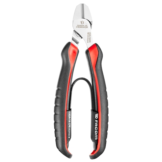 Facom 192A_18CPE diagonal cutting pliers with black and red ergonomic handles, front angle on white background.