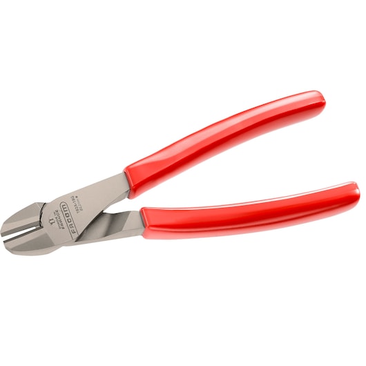 Facom 192A_18G diagonal cutting pliers with red handles, side angle, on white background.