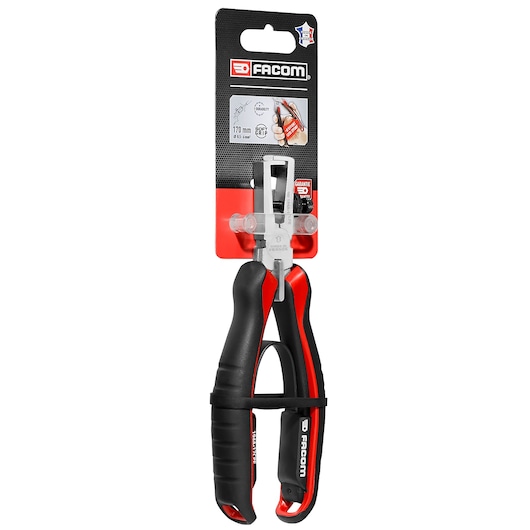 Facom 194A_17CPEPB insulated pliers with black and red handles, front angle on white background.
