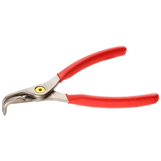 Facom 197A_13 bent external circlip pliers with red handles, angled view on white background.
