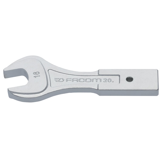 Facom 20_16 open-end wrench, silver, side angle, metal, logo and hole in handle visible.