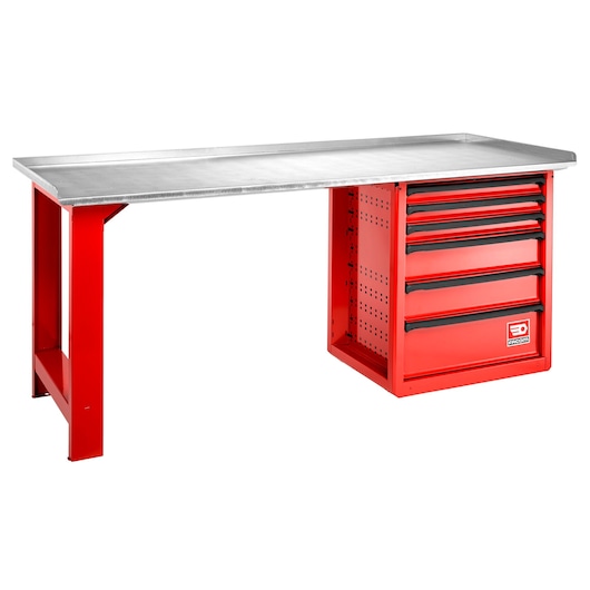 Maintenance Workbench, 6 Drawers, 569 x 421 mm, 700 x 2 mm Galvanized Worktop, 2 m