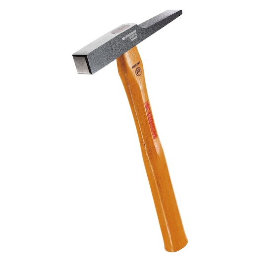 Facom 203H_18 steel masonry hammer with wooden handle, side angle on white background