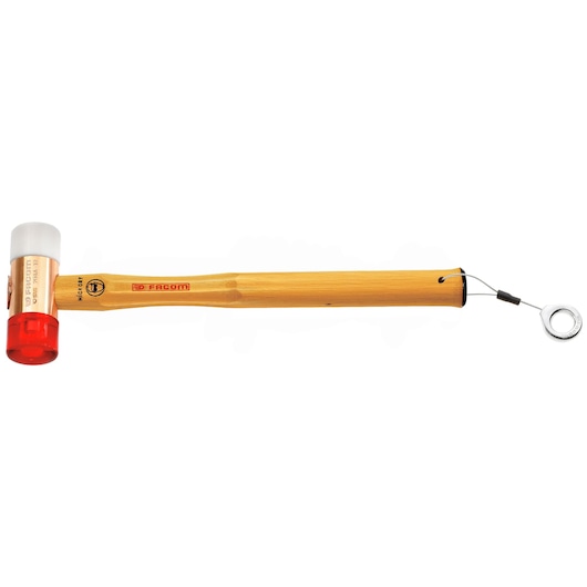 Facom mallet with wooden handle and dual-color nylon head, SKU 208A_40CBASLS, side angle photo.