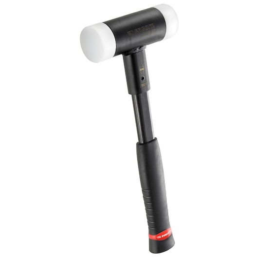Facom 212A_60 mallet with black handle and white plastic striking faces, front angle, photography category.