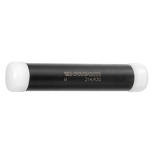 Facom 214_R30 black cylindrical tool with white end caps, side view, photography product.