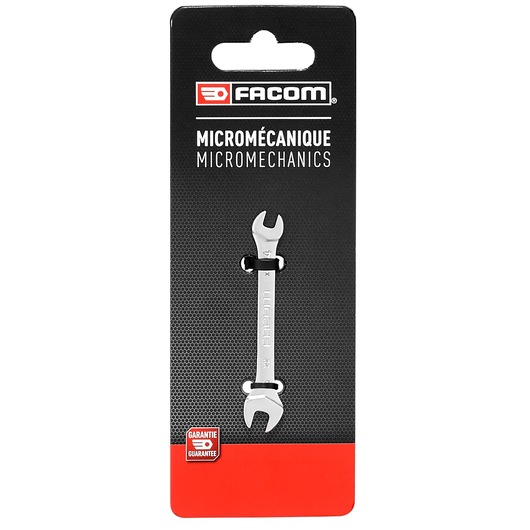 Facom 22_4X5PB micro mechanics open-end wrench on retail packaging, front view, black and red card.