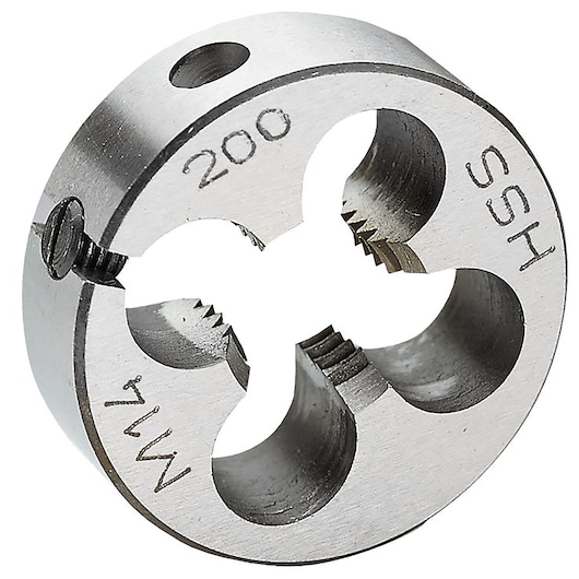 Facom round threading die M14 HSS, SKU 221_3X50, close-up on white background.