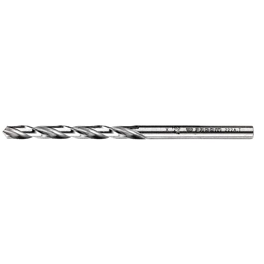 Facom 222A_T6 metal drill bit, silver finish, side view, straight shank and spiral flutes on white background.