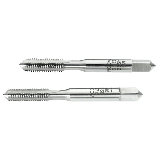 Facom 227_S10X150T2 threading tap set, two silver metal taps, side view, on white background.