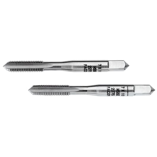 Facom 227S4X70T2 metal threading tap set, silver, two pieces shown side by side, straight angle, white background.