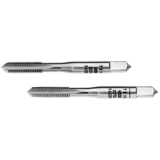 Facom 227S7x100T2 steel threading tap set, two pieces, side angle on white background