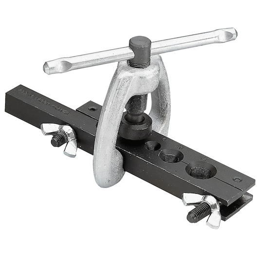 Facom 239 flaring tool with silver handle and black body, clamp and wingnut details, product photo on white.