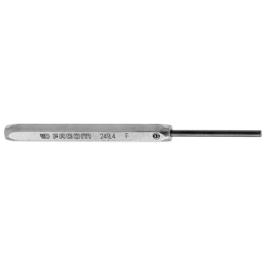 Facom 249_4 steel pin punch tool, side angle, silver finish, hexagonal handle, white background.